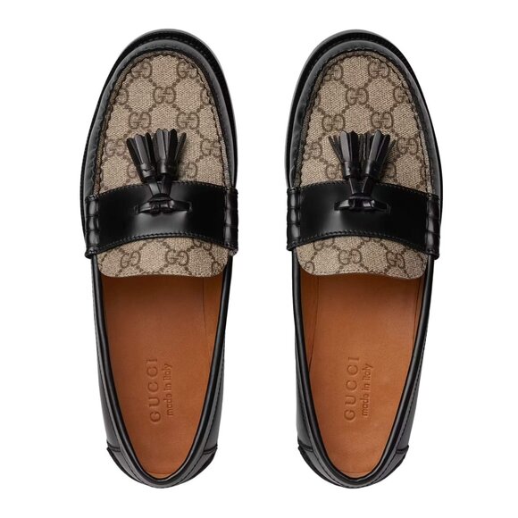 GUCCI SHOES TASSELS G LOGO SUPREME BLACK LOAFERS MOCCASINS - Picture 6 of 16